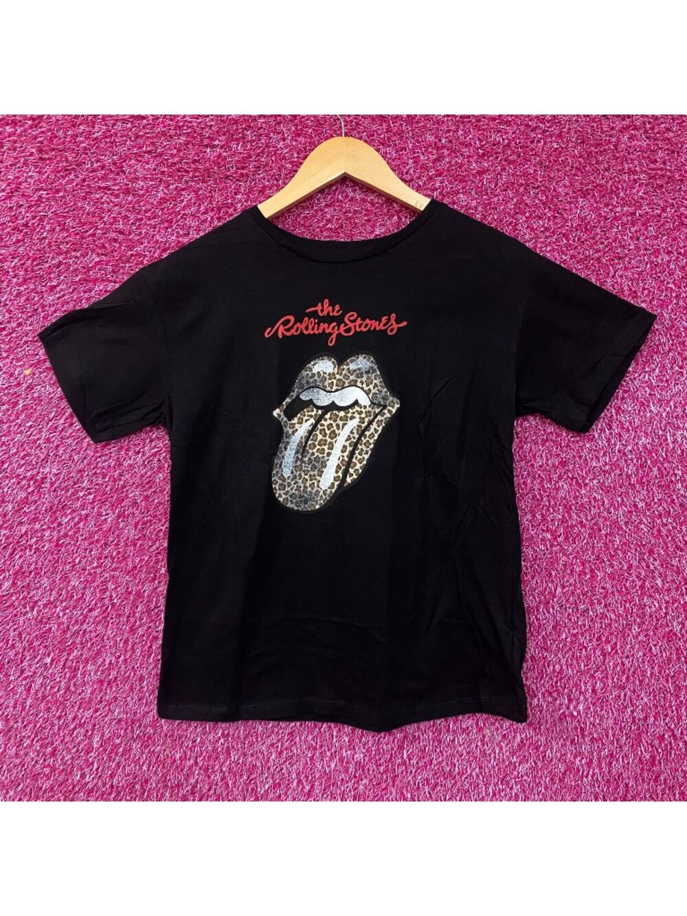 Rolling Stones Leopard Print Tongue Graphic Women's T-Shirt XL